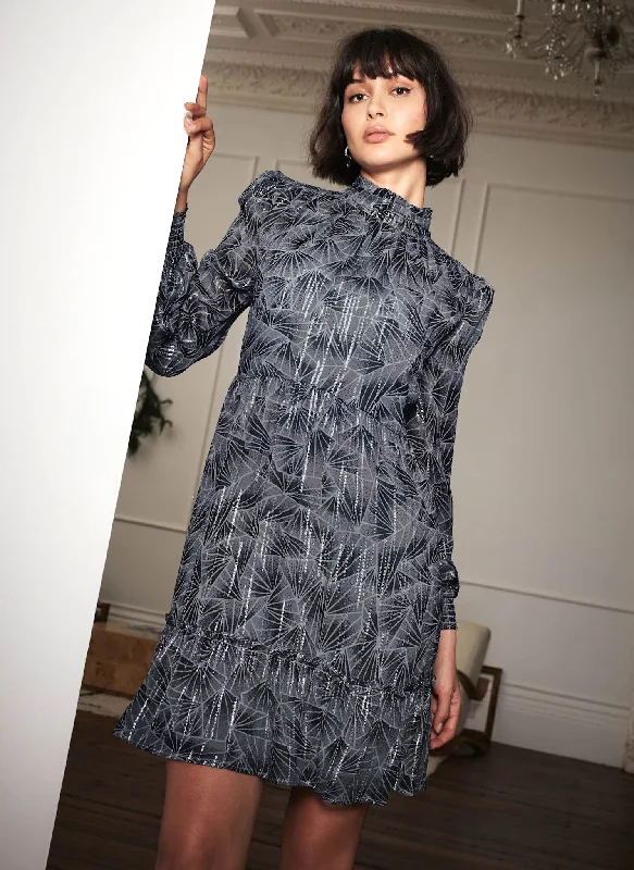 Save More Than Ever!Blue Geometric Print Metallic Mini Dress