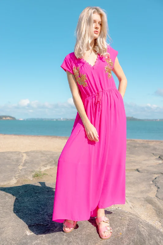 Save Up to 50% Off!Gia Hot Pink V-Neck Dress