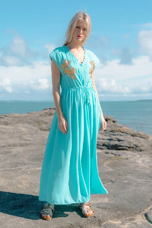Buy More, Pay Less!Gia Teal V-Neck Dress