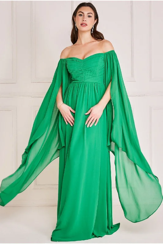 Get Ready to Save!Goddiva Chiffon Off The Shoulder Maxi With Cape Sleeves - Green