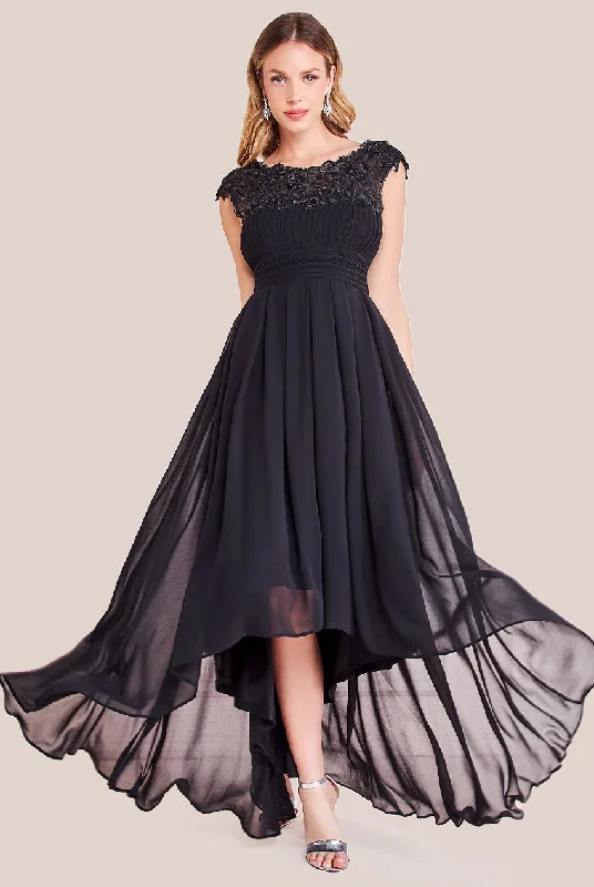 Only a Few Left – Order Now!Goddiva Crochet & Pleated Top High Low Maxi - Black