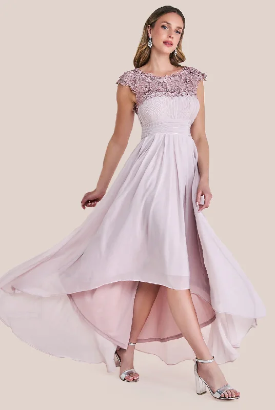 Flash Deals – Act Quickly!Goddiva Crochet & Pleated Top High Low Maxi - Blush