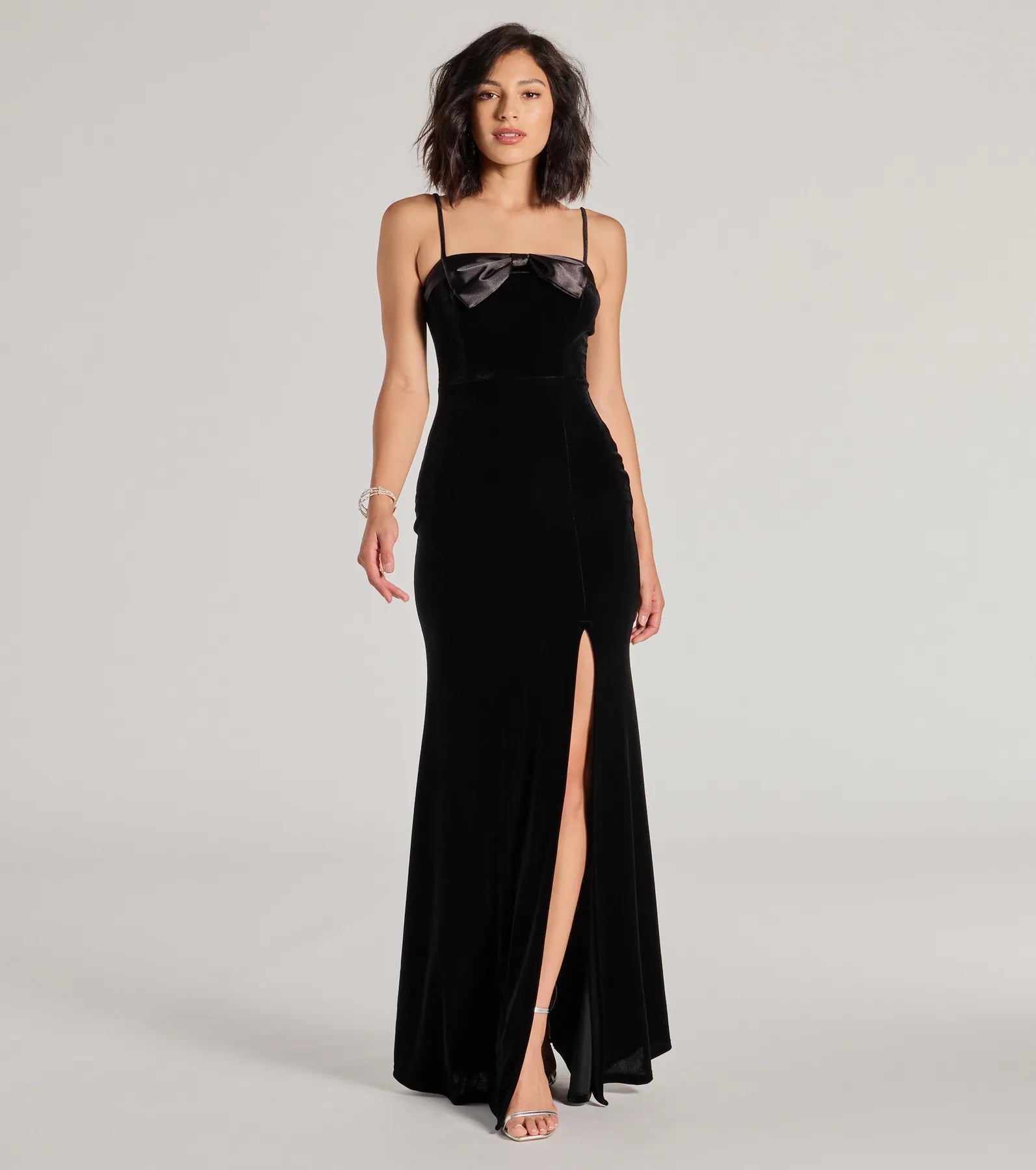 Unbeatable Prices!Gracie Velvet and Bow High Slit Mermaid Dress