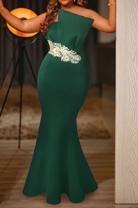 Hurry, Sale Ends Soon!Green Elegant Fishtail Maxi Dress