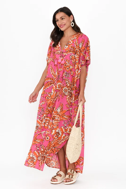 Hurry, Sale Ends Soon!Isla Orange Garden Cotton Kaftan