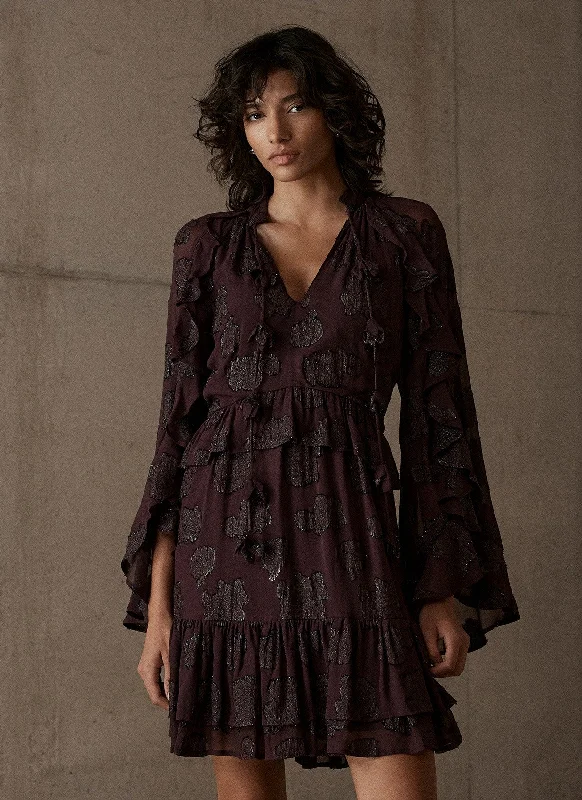 Every Deal is a Steal!Burgundy Jacquard Cape Mini Dress