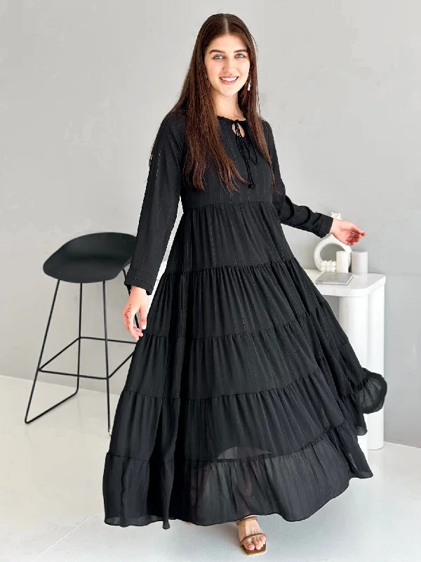 Limited-Time Price Drop!Jade Long Frill Dress - Black