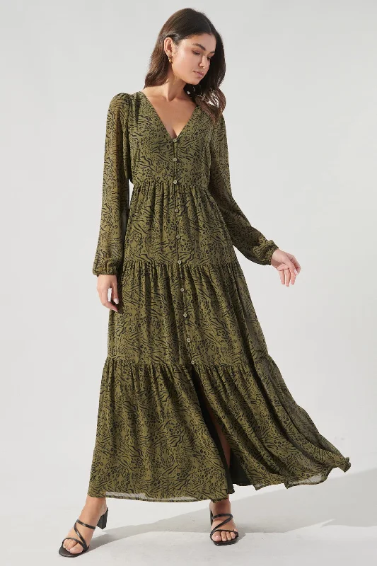 Limited Deals, Unlimited Savings!Leonna Olive Leopard Monaco Maxi Tiered Dress
