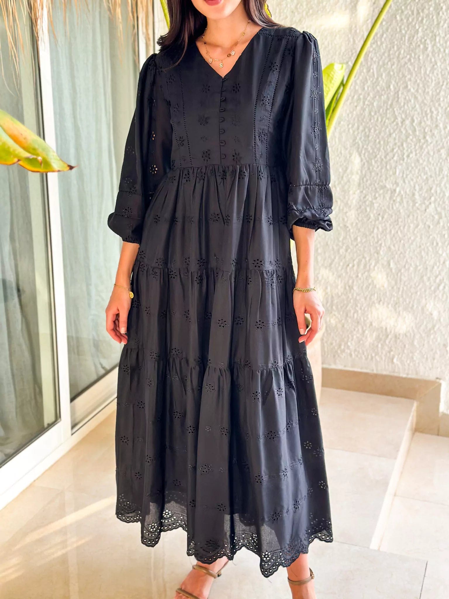 Price Drop Alert!Mairu Black Cutwork Dress