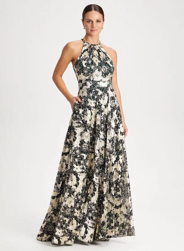Get the Best for Less!Metallic Floral Motif Dress