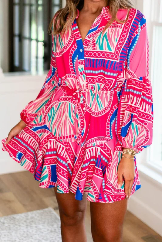 The Best Offers Are Here!Boho Abstract Puff Sleeve Mini Dress