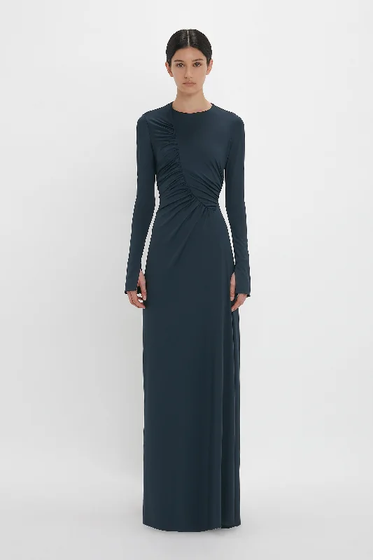 Time to Save Big!Ruched Detail Floor-Length Gown In Midnight