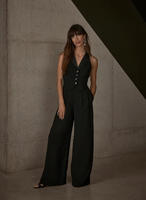 Your Discount is Waiting!Black Tuxedo Wide Leg Jumpsuit