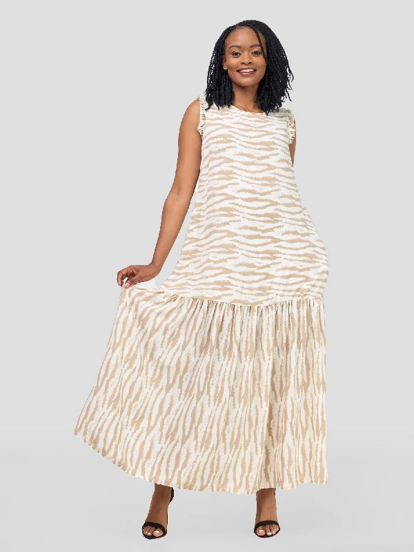 One Day Only – Huge Savings!Ava Tent Flounce Maxi Dress - Beige / White Print