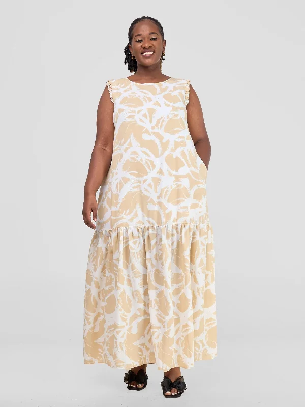 Buy One, Get One Free!Ava Tent Flounce Maxi Dress - Taupe / White Print