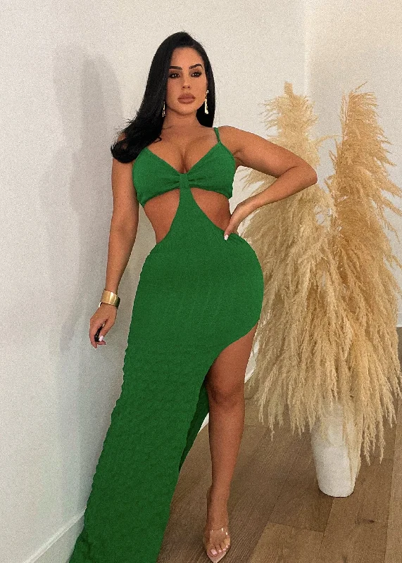 One Click Away from Big Savings!Work On It Popcorn Maxi Dress Green