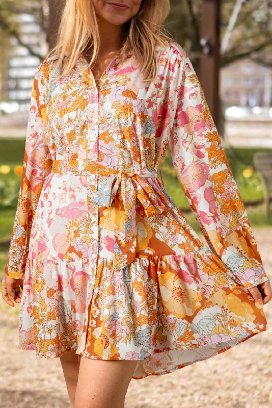 Biggest Sale of the Season!Floral Ruffle Buttoned Mini Dress