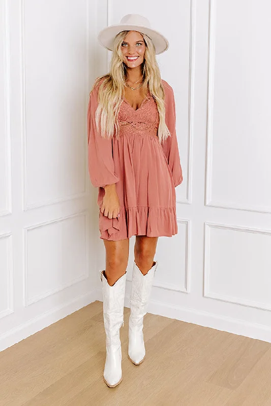 Time to Save Big!All The Sway Lace Mini Dress In Rustic Rose