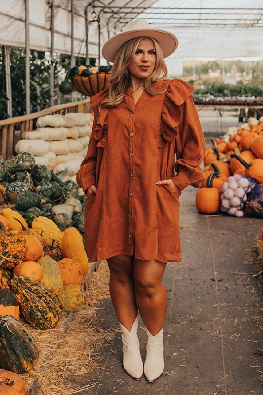 Biggest Sale of the Season!Boston Chill Corduroy Dress in Rust Curves