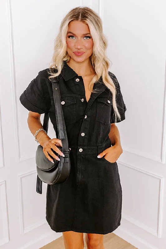 Your Chance to Save is Now!Bring On The Weekend Denim Dress In Black