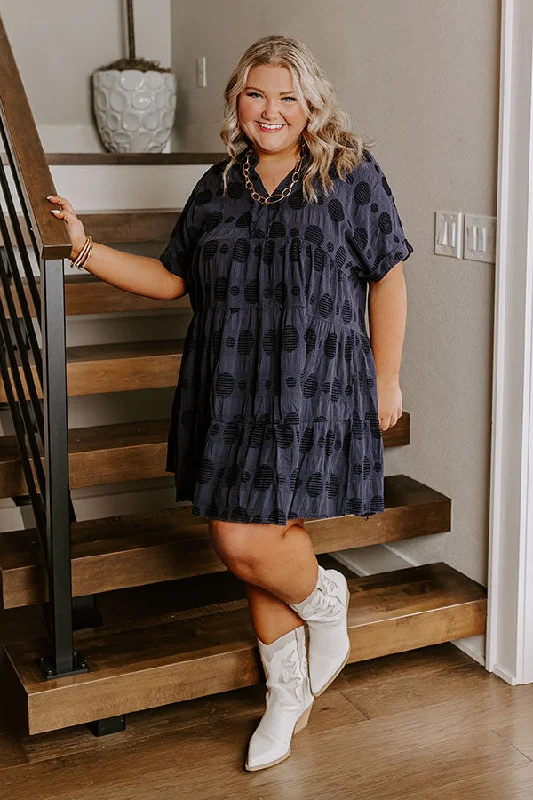 Hurry! While Supplies Last!Dancing In The Sun Babydoll Dress In Navy Curves