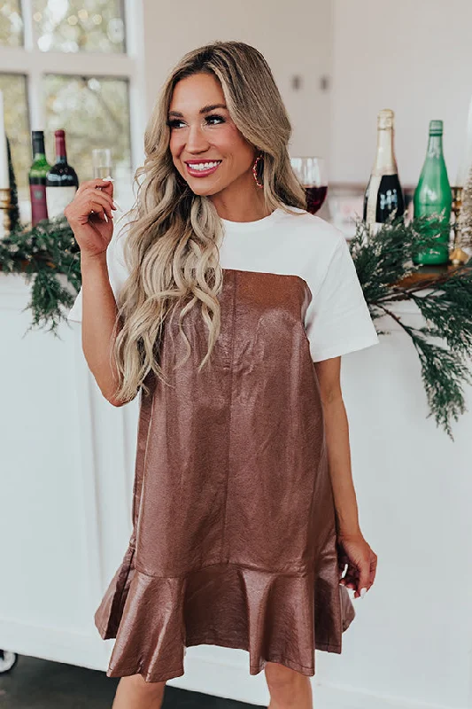 Don’t Wait – Deals Won’t Last!Dare To Dream Faux Leather Mini Dress In Brown