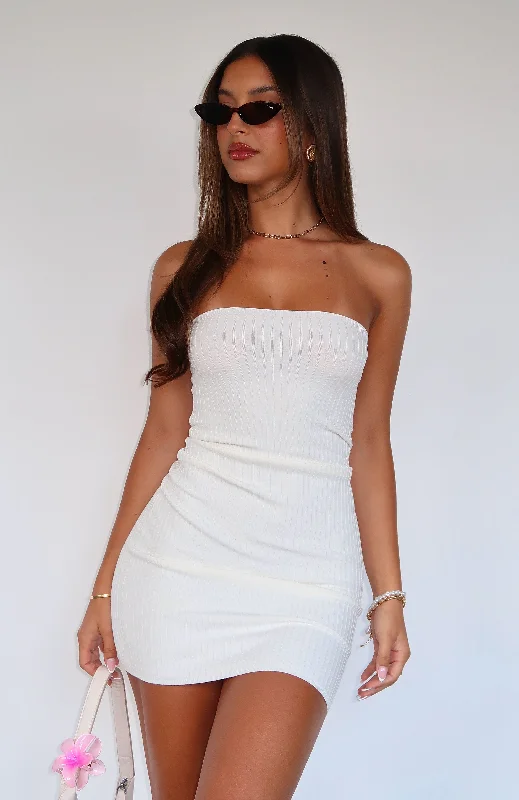 Get It Before It’s Gone!Don't Hide Strapless Knit Mini Dress White