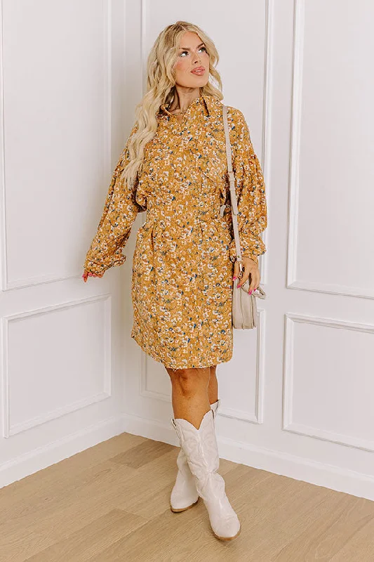 Crazy Discounts Inside!Fall Sunset Corduroy Mini Dress in Mustard Curves