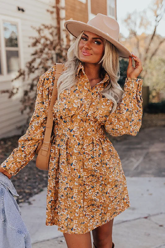 Stock Up and Save!Fall Sunset Corduroy Mini Dress in Mustard