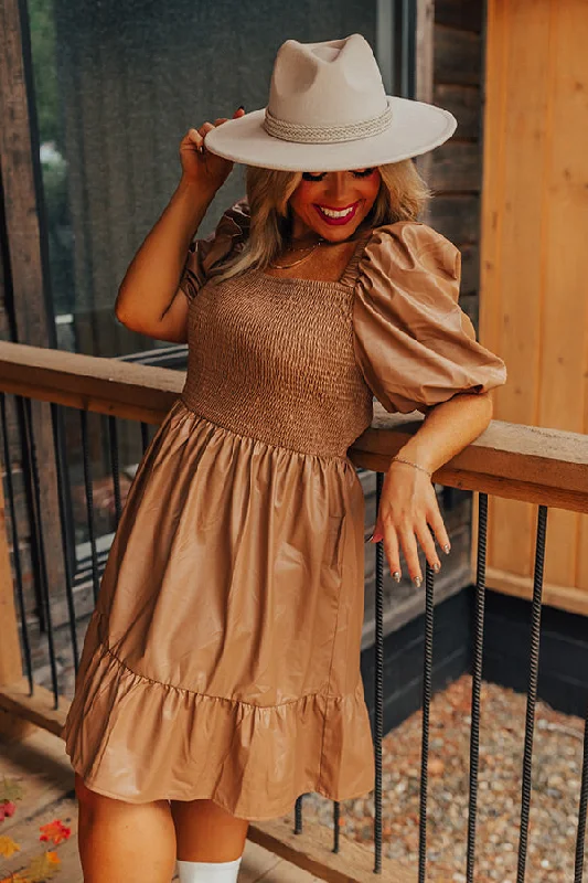 Special Discounts Inside!Naturally Radiant Faux Leather Smocked Dress Curves