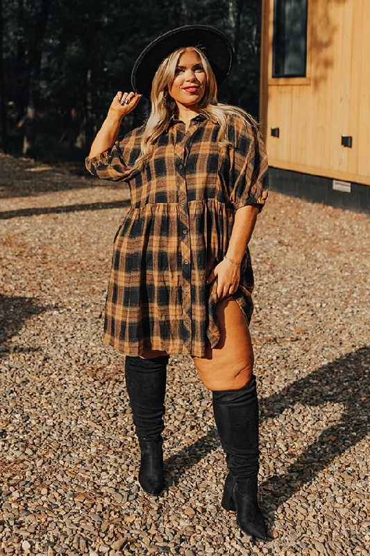 Seasonal Sale – Shop Now!Never Pretend Plaid Dress In Camel Curves