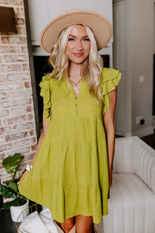 Great Deals, Just for You!Newsworthy Style Linen-Blend Babydoll Dress In Lime