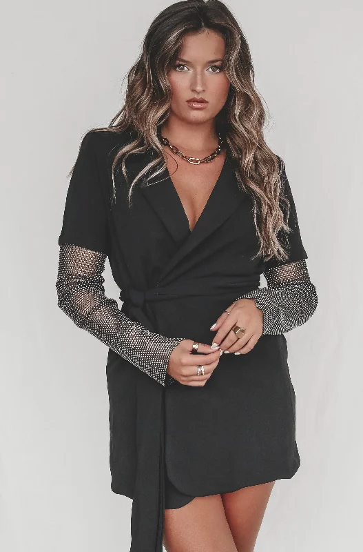 Steals and Deals Await!DEAL Sassy And Sophisticated Rhinestone Sleeve Blazer Dress