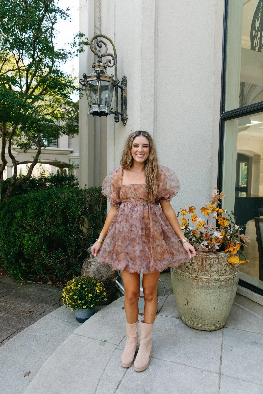 Save Up to 50% Off!Smitten With You Babydoll Dress - Brown