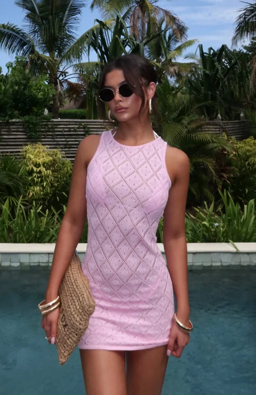 Enjoy Huge Discounts Now!Talk To You Crochet Mini Dress Baby Pink